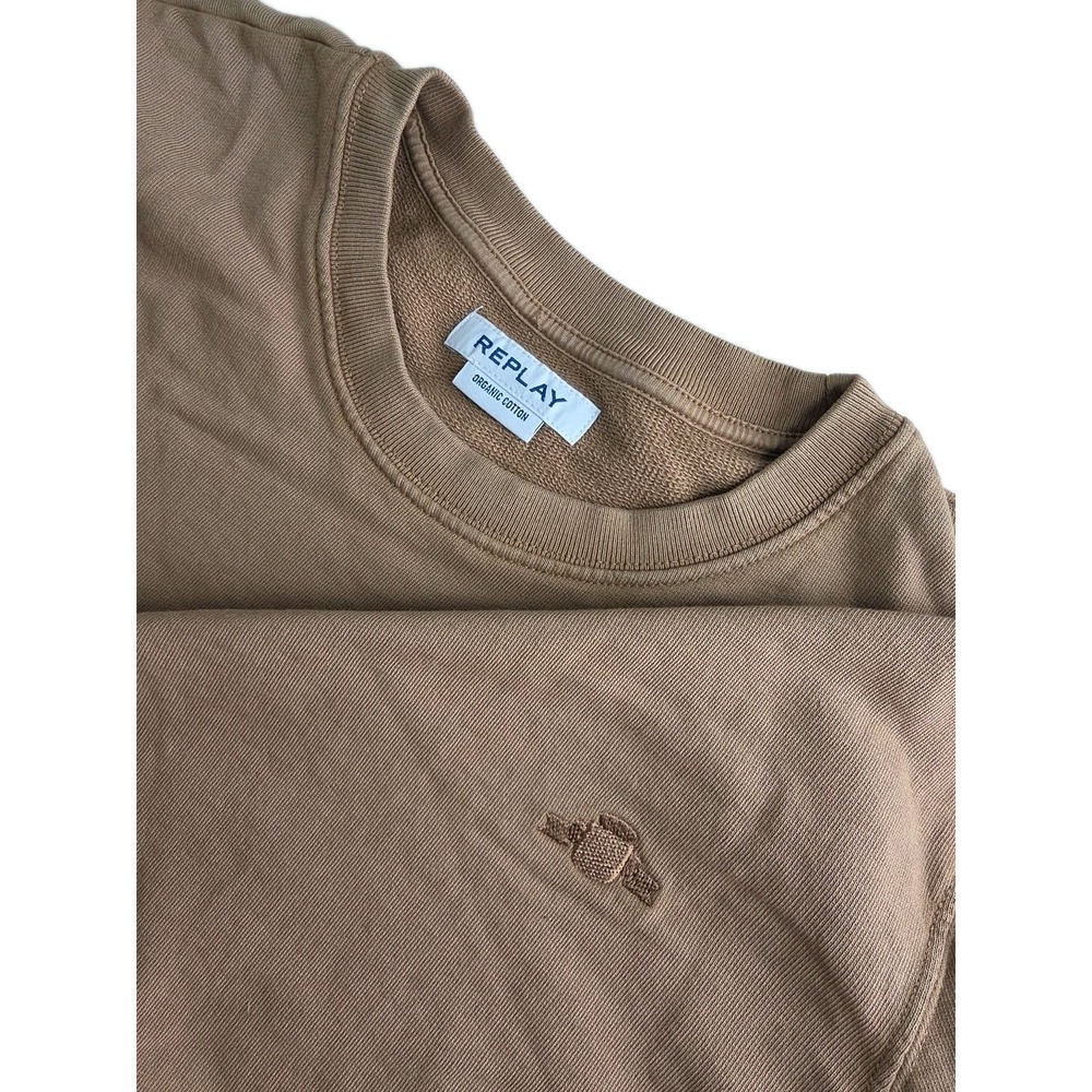 REPLAY Mens Crew Neck SWEATSHIRT LARGE BROWN ORGANIC Cotton LOGO